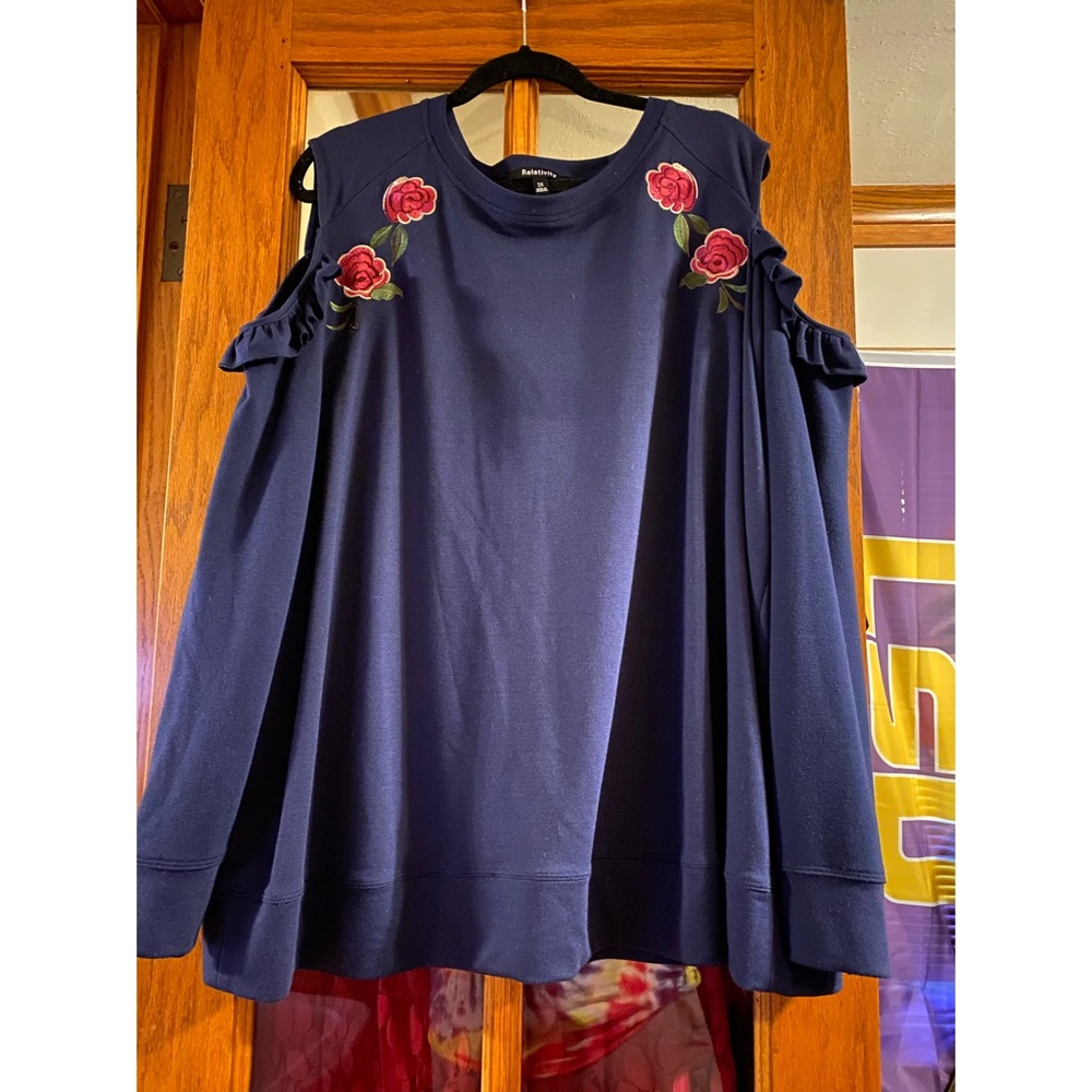 Navy blue cold shoulder sweater